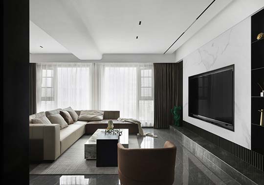 富陽山水國(guó)際156㎡三居室毛坯房現(xiàn)代裝修效果圖