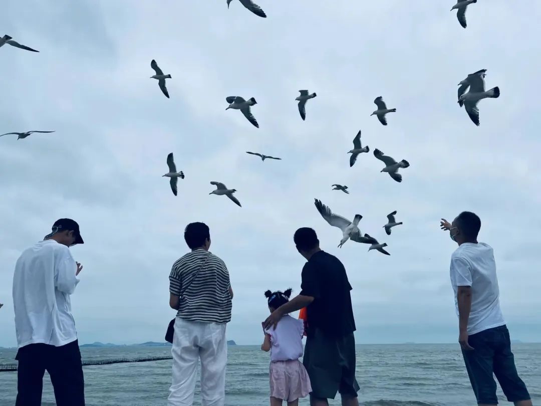 人約山海間，翩然見天地，抵達目的地的銘品家人們，第一時間去海邊漫步，感受傍晚的溫柔海風。