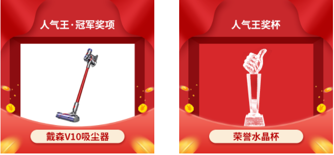 冠軍獎(jiǎng)項(xiàng)戴森V10吸塵器+水晶獎(jiǎng)杯